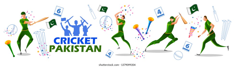 illustration of Player batsman and bowler of Team Pakistan playing cricket championship sports