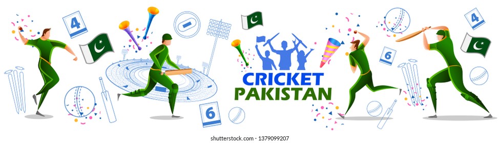 Illustration Of Player Batsman And Bowler Of Team Pakistan Playing Cricket Championship Sports