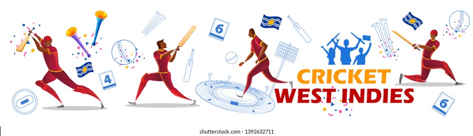 illustration of Player batsman and bowler of Team West Indiesn playing cricket championship sports