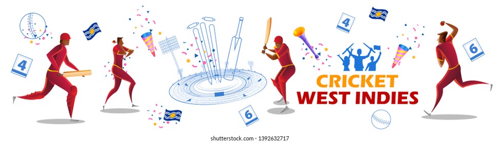 illustration of Player batsman and bowler of Team West Indiesn playing cricket championship sports