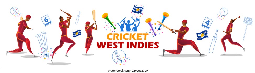 illustration of Player batsman and bowler of Team West Indiesn playing cricket championship sports