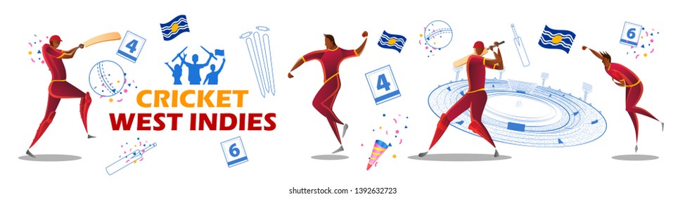 illustration of Player batsman and bowler of Team West Indiesn playing cricket championship sports