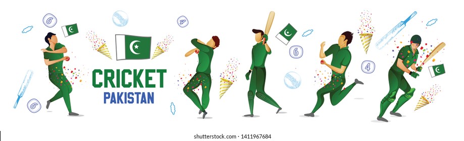 Illustration Of Player Batsman Team Of Pakistan Playing Cricket Championship Sports