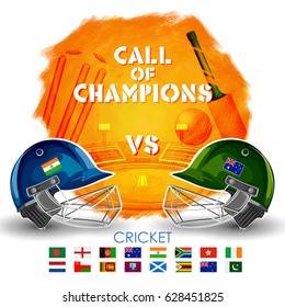 illustration of Player helmet on cricket background and VS versus text