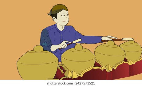 illustration of a player playing a gamelan musical instrument. eps version