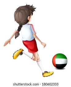 Illustration of a player using the ball with the flag of the United Arab Emirates on a white background