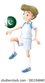 Illustration of a player using the ball with the Pakistan flag on a white background