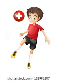 Illustration of a player using the ball from Switzerland on a white background