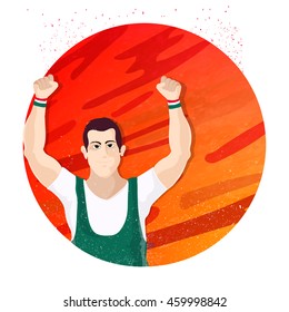 Illustration of a player in winning pose on abstract background for Sports concept.