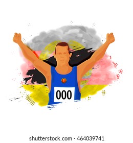 Illustration of a player in winning pose on colorful abstract background for Sports concept.