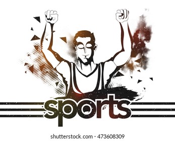 Ilustración de un jugador en posición ganadora sobre fondo abstracto, póster creativo, pancarta o volante para deportes concepto.