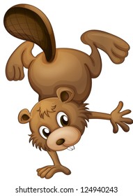 Illustration of a playful beaver on a white background