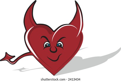 Illustration of a playful cartoon heart Devil. Illustration contains no gradients.