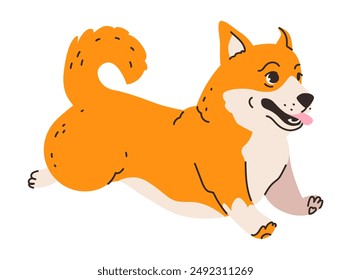 Illustration of a playful corgi with its characteristic short legs and fluffy tail. 
Corgi dog isolated on white background. Illustration of a playful corgi with its characteristic short legs