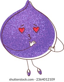 An illustration of a playful fig sending air kisses, radiating a loving and affectionate gesture. This portrayal adds a delightful and heartwarming touch to food-related projects, conveying a sense of