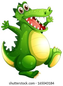 Illustration of a playful green crocodile on a white background