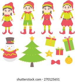 Illustration of the playful Santa elves 