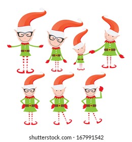 Illustration of the playful Santa elves on a white background