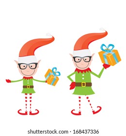 Illustration of the playful Santa elves on a white background