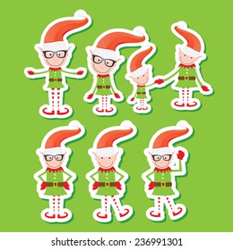 Illustration of the playful Santa elves on green background