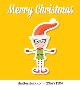 Illustration of the playful Santa elves on orange background