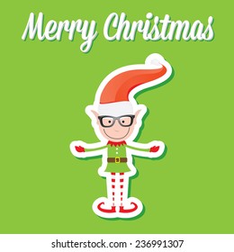 Illustration of the playful Santa elves on green background
