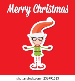 Illustration of the playful Santa elves on orange background