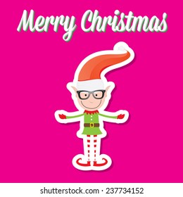 Illustration of the playful Santa elves on pink background