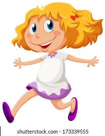 Illustration of a playful young girl running on a white background