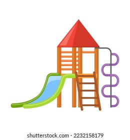 Illustration of playground for kindergarten. Slide with ladder. Childhood concept. Playground for kids fun