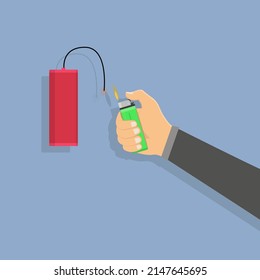 illustration of playing or burning firecrackers, by lighting firecrackers with matches, flat design vector