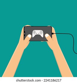 ilustración de juegos de teléfonos móviles mientras se carga o se reproduce un teléfono móvil conectando un cable, un vector de diseño plano