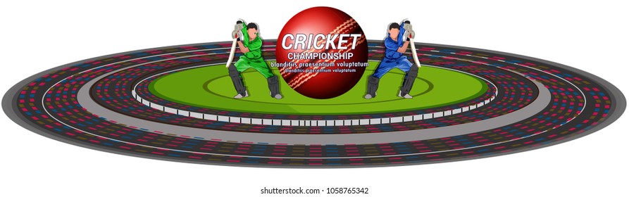 illustration of playing cricket championship  of Stadium of Cricket with ball on pitch