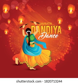 illustration of  playing Dandiya in  Garba Night poster or banner for Navratri Dussehra and durga puja, festival of India