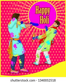 illustration of playing holi and happy holi