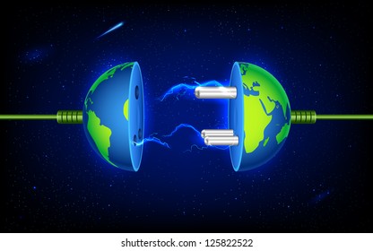 illustration of plug socket in earth with spark