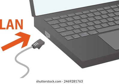 Illustration of plugging a LAN cable into a laptop