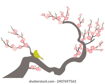 Illustration of plum tree and white-eye