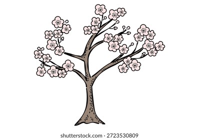 Ilustração de ameixeira (com contornos).