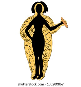 Illustration of plump woman who likes baking