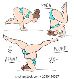 Illustration with plump women body positive yoga