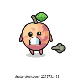 the illustration of the pluot fruit cartoon doing fart , cute style design for t shirt, sticker, logo element