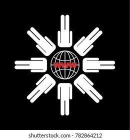 Illustration of a plurality of human figures connected sign email, the dog, at one point. One head, one mind. The idea of connection, communication, and teamwork. Vector illustration.