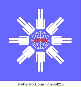 Illustration of a plurality of human figures connected sign email, the dog, at one point. One head, one mind. The idea of connection, communication, and teamwork. Vector illustration.