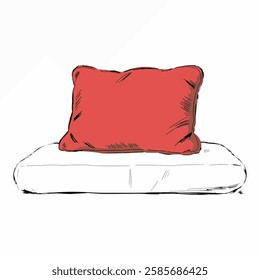 Illustration of a Plush Red Velvet Cushion - Illustration of a Luxurious Cushion. Ideal for interior decor, home design, or luxury accessories blogs.