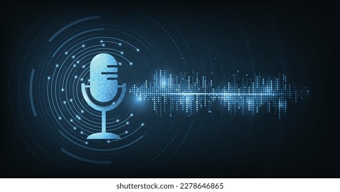 Illustration of Podcast icon with circle vector background. Podcast logo, Microphone icon on dark blue background.