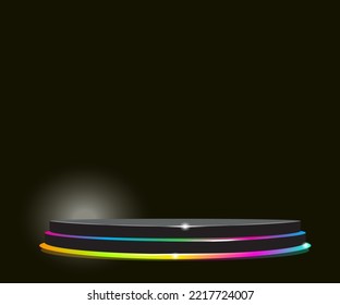 la ilustración del podio con iluminación usando colores neones, muy adecuado para su medio promocional el viernes negro