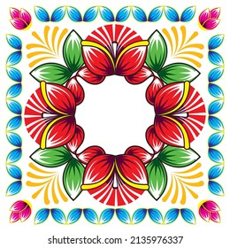 Illustration Of Pohela Boishakh. Happy Bengali New YearFolk colorful frame vector greeting card, wedding or party invitation decoration, floral and abstract border, frame Folk art pattern decor inspir