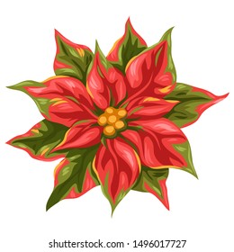 Illustration of poinsettia flower. Stylized hand drawn image in retro style.