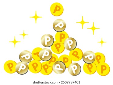 Illustration of point coins falling one after another, vector